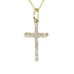 14k yellow Gold 0.07Ct Round Diamond cross necklace pendant 18" adjustable chain