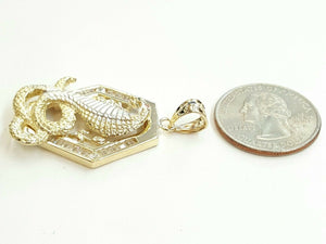 New 14k two tone Gold cobra snake Pendant charm fine jewelry 3D red eye 9.3g