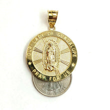 Load image into Gallery viewer, 10k yellow gold round virgin mary Guadalupe religious Pendant fine gift 1.25" 6g
