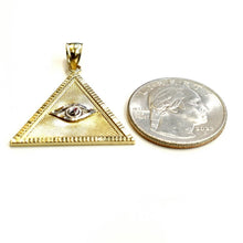 Load image into Gallery viewer, 14k two-tone gold triangle evil eye pendant charm gift fine jewelry unisex 3.8g
