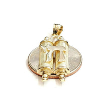 Load image into Gallery viewer, New 14k yellow gold tablets of law Hay Chay Jewish God Israel Torah pendant 4.9g
