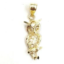 Load image into Gallery viewer, 14k yellow gold owl full body pendant charm gift fine jewelry diamond cut 1.4g
