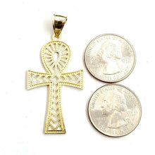 Load image into Gallery viewer, New 10k yellow gold Egyptian ankh cross pendant charm diamond cut religious 4.4g
