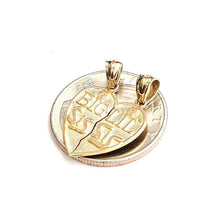 Load image into Gallery viewer, 14k yellow Gold big sis Lil sis heart Pendant charm breakable fine jewelry 2g
