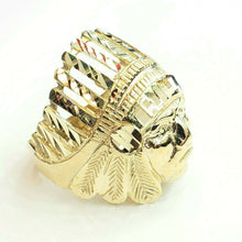 Load image into Gallery viewer, 10k yellow gold native american Indian chief head men&#39;s Ring diamond cut Size 10
