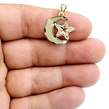 Load image into Gallery viewer, 10k yellow gold moon and star pendant charm diamond cut astronomy jewelry 0.9g
