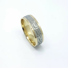 Load image into Gallery viewer, Men Women new 10K Greek key two tone Gold Wedding Band Comfort Fit 6MM Size 10
