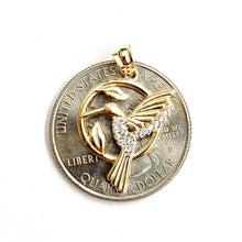 Load image into Gallery viewer, 14k yellow Gold solid hummingbird Pendant cubic zirconia fine jewelry 1.5g
