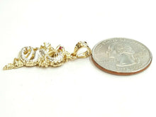 Load image into Gallery viewer, New 14k two tone Gold dragon Pendant charm fine jewelry 3D red eye unisex 3.2g
