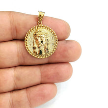 Load image into Gallery viewer, 10k yellow gold round Jesus face head pendant charm religious jewelry 0.97" 4.6g
