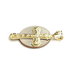 Load image into Gallery viewer, New 10k yellow gold nugget cross pendant charm fine jewelry religious gift 2.1g

