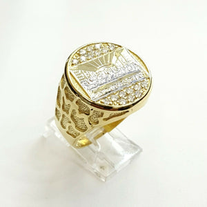 10k two tone gold last supper religious men's Ring diamond cut jewelry Size 9.5