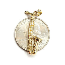 Load image into Gallery viewer, 14k yellow Gold 3D solid Saxophone Pendant charm gift instrument jewelry 3.6g
