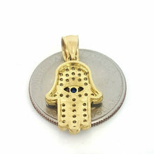 Load image into Gallery viewer, New 14k yellow gold khamsa hamsa hand eye Jewish religious cubic zirconia 2.5g
