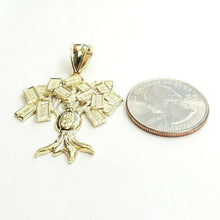 Load image into Gallery viewer, 10k yellow gold 100 dollar sign money bag tree lucky pendant charm gift 3.7g
