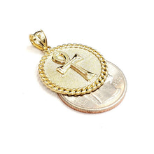 Load image into Gallery viewer, 10k yellow gold round Egyptian ankh cross pendant religious fine jewelry 3.6g
