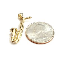 Load image into Gallery viewer, 14k yellow Gold 3D solid Saxophone Pendant charm gift instrument jewelry 3.6g
