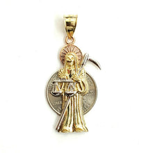 Load image into Gallery viewer, 10k tri color gold Santa muerte holy death Pendant fine gift jewelry unisex 4.7g
