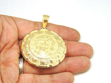 Load image into Gallery viewer, 10k yellow gold hollow two sided Jesus &amp; virgin Guadalupe pendant 1.79" 17.2g
