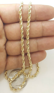 New 10K yellow gold 3.5mm hollow rope chain Necklace fine jewelry unisex 11g 24"