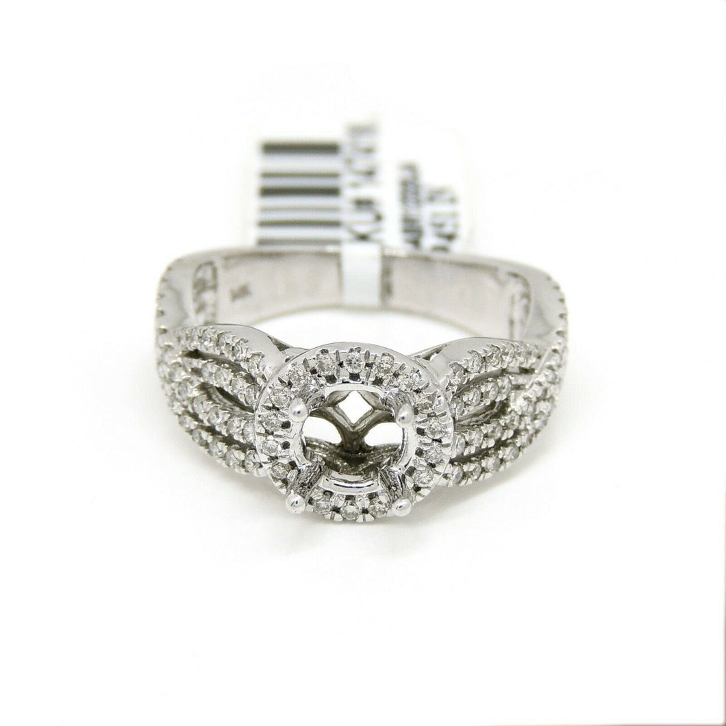 0.54Ct Natural Diamond 14k White Gold Semi Mount halo Ring round center size 7