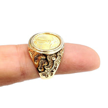 Load image into Gallery viewer, 14K Gold nugget mens coin ring size 10 12g 5 dollars 1/10 oz 22k American eagle

