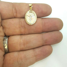 Load image into Gallery viewer, 14k solid tri color gold oval jesus pendant charm cubic zirconia fine gift 1.1g
