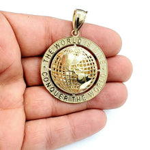 Load image into Gallery viewer, 10k yellow gold round globe planet earth world map pendant 2 sides 3D gift 11.7g
