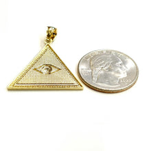Load image into Gallery viewer, 14k two-tone gold triangle evil eye pendant charm gift fine jewelry unisex 3.8g
