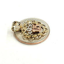 Load image into Gallery viewer, New 14k tri color Gold heart 15 años 15 years Pendant charm fine jewelry 1.3g
