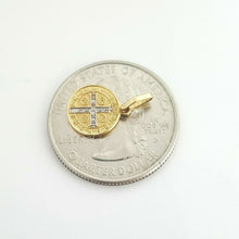 Load image into Gallery viewer, 14k gold two tone round saint Benedict San Benito pendant religious 0.39" 0.6g
