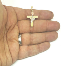 Load image into Gallery viewer, New 14k 3 color gold cross rose pendant charm fine gift religious jewelry 2g
