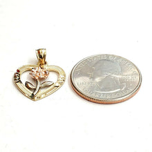 Load image into Gallery viewer, 14k 3 color solid Gold heart rose flower Pendant charm fine love jewelry 1.5g
