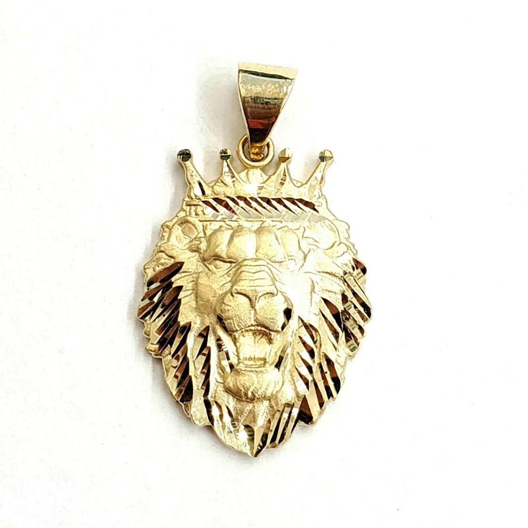 14k yellow Gold lion head face crown Leo zodiac Pendant charm fine jewelry 4g