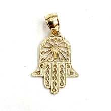 Load image into Gallery viewer, New 14k yellow gold khamsa hamsa hand lucky Jewish filigree pendant jewelry 1.2g
