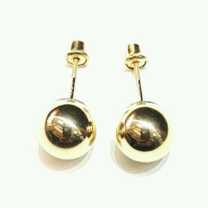 14k yellow Gold 8mm hollow ball earrings screw back fine gift jewelry for female