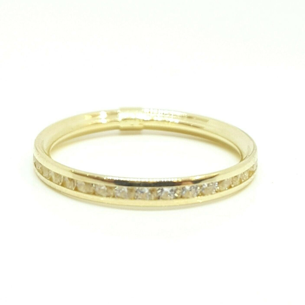 14k yellow Gold eternity wedding stackable endless band cubic zirconia size 7