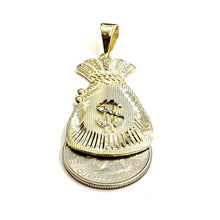 Load image into Gallery viewer, 14k yellow gold dollar sign money bag lucky pendant charm gift fine jewelry 6.5g
