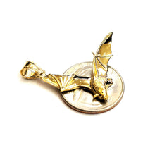 Load image into Gallery viewer, New 14k yellow gold 3D flying bat pendant charm gift fine jewelry polished 3.4g

