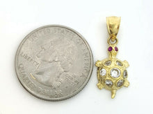 Load image into Gallery viewer, 14k yellow gold turtle full body pendant cubic zirconia fine jewelry 1.5g
