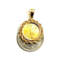 Load image into Gallery viewer, 14K Gold rope pendant genuine 5 dollars 1/10 oz 22k American eagle coin 5.8g
