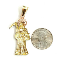 Load image into Gallery viewer, 10k tri color gold Santa muerte holy death Pendant fine gift jewelry unisex 4.7g

