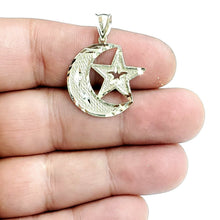 Load image into Gallery viewer, 10k yellow gold moon and star pendant charm diamond cut astronomy jewelry 1.8g
