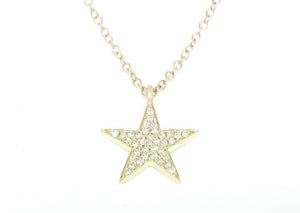 14k yellow Gold 0.09Ct Diamond star necklace gift for her 18" adjustable chain