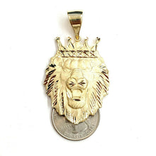 Load image into Gallery viewer, 14k yellow Gold lion head face with crown Leo zodiac fine Pendant charm 11.7g
