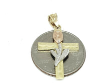 Load image into Gallery viewer, New 14k 3 color gold cross rose pendant charm fine gift religious jewelry 2g
