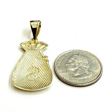 Load image into Gallery viewer, 14k yellow gold dollar sign money bag lucky pendant charm gift fine jewelry 4.4g
