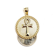 Load image into Gallery viewer, 10k yellow gold round Egyptian ankh cross pendant 1.18" religious jewelry 5.2g

