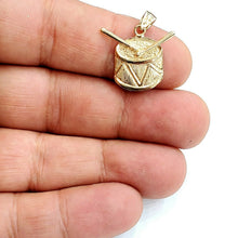 Load image into Gallery viewer, 14k yellow Gold solid Drum Pendant charm gift music instrument fine jewelry 2.1g
