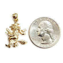 Load image into Gallery viewer, New 14k yellow Gold solid Witch on Broom Pendant charm Gift fine jewelry 2.7g
